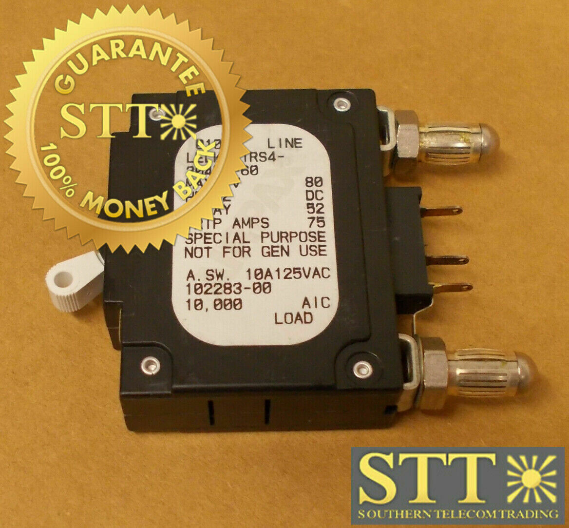 LELK1-1RS4-30452-60 AIRPAX 60 AMP BULLET CIRCUIT BREAKER 80VDC 1-POLE REFURBISHED - 90 DAY WARRANTY