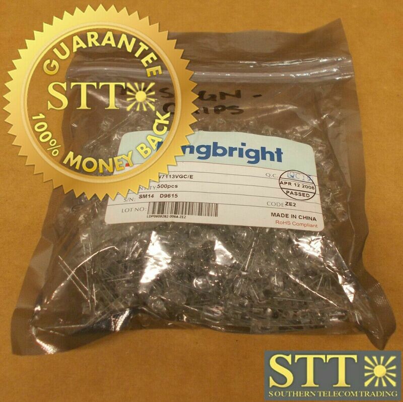 W7113VGC/E KINGBRIGHT GREEN LED DOME TH MOUNT W7113VGC PACK OF 500 NEW - 90 DAY WARRANTY