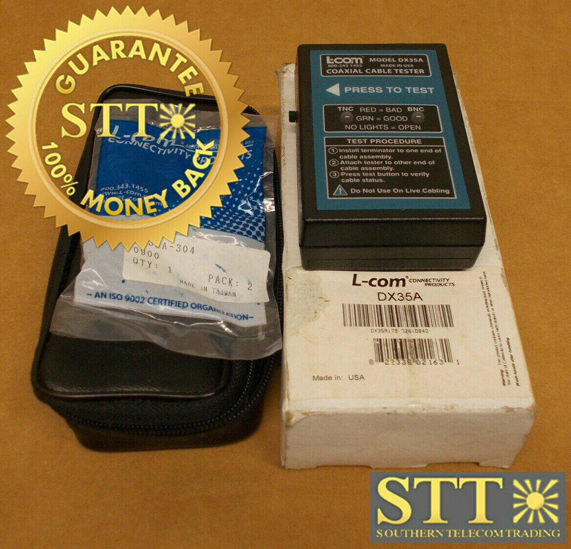 DX35A L-COM COAXIAL CABLE TESTER WITH CONNECTORS AND CASE NEW - 90 DAY WARRANTY