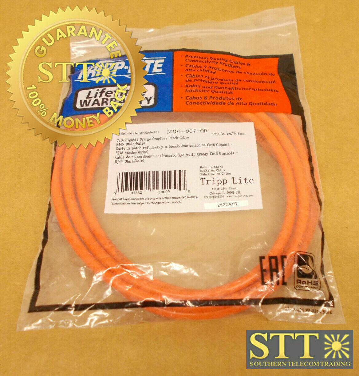 N201-007-OR TRIPP-LITE CAT 6 PATCH CORD 7FT ORANGE NEW
 - 90 DAY WARRANTY