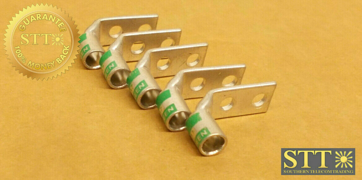 54208UB THOMAS &amp; BETTS COMP LUG 90 DEGREE 1/4 INCH 2-HOLE GREEN (LOT OF 5) NEW - 90 DAY WARRANTY