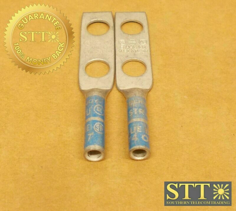 YA6C2TC38 BURNDY COMP LUG 3/8&quot; 2-HOLE 3/8&quot; SPACING STUD BLUE (LOT OF 2) NEW - 90 DAY WARRANTY