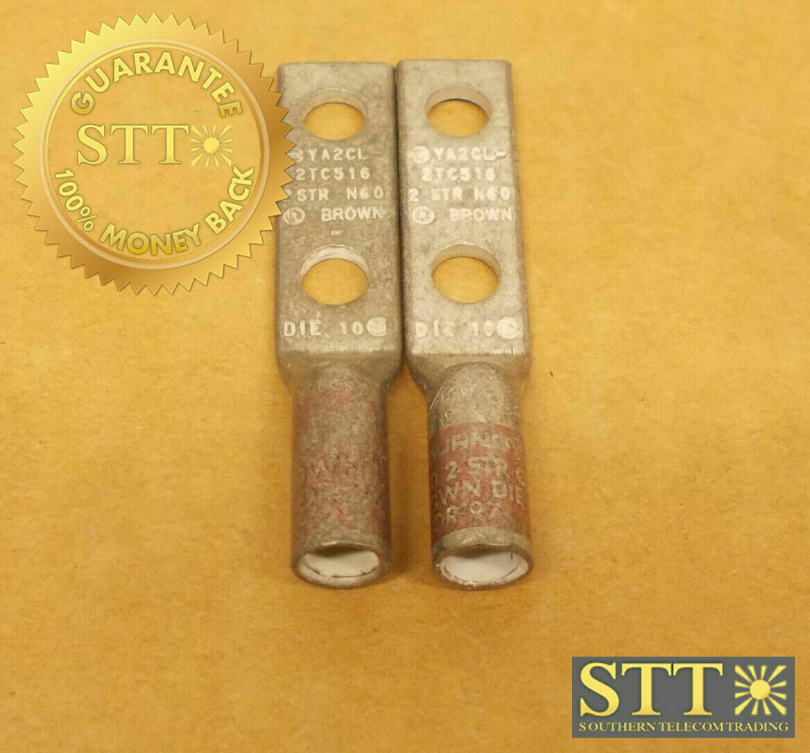 YA2CL2TC516 BURNDY COMP LUG 5/16&quot; STUD 1&quot; HOLE SPACING BROWN (LOT OF 2) NEW
 - 90 DAY WARRANTY