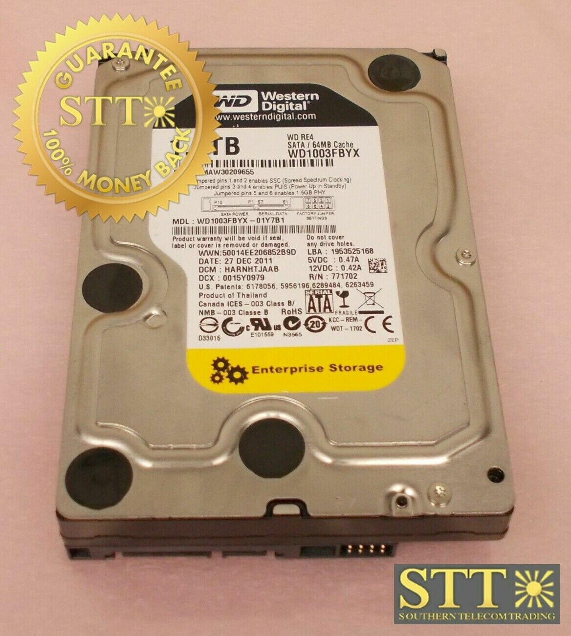 WD1003FBYX WESTERN DIGITAL RE4 1TB SATA 3.0Gb/s 7200 RPM 64MB CACHE 3.5&quot; HD REFURBISHED - 90 DAY WARRANTY