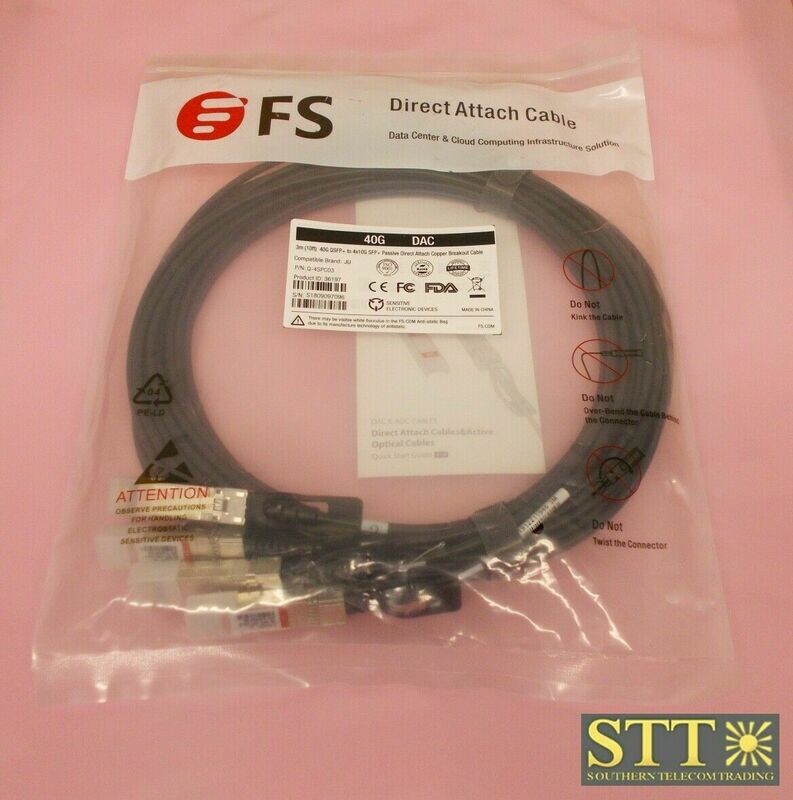 Q-4SPC03 FIBER STORE 40G QSFP+ TO 4X10G SFP+ DIRECT ATTACH CABLE 10FT NEW - 90 DAY WARRANTY