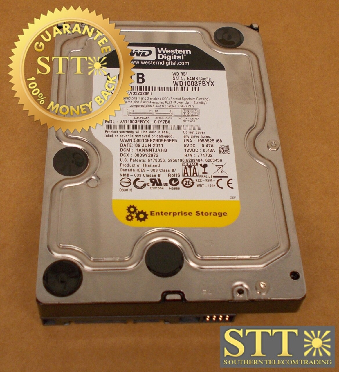 WD1003FBYX-01Y7B0 WESTERN DIGITAL RE4 1TB 64MB CACHE SATA 3.0GB/S 3.5&quot; HARD DRIVE USED - 90 DAY WARRANTY