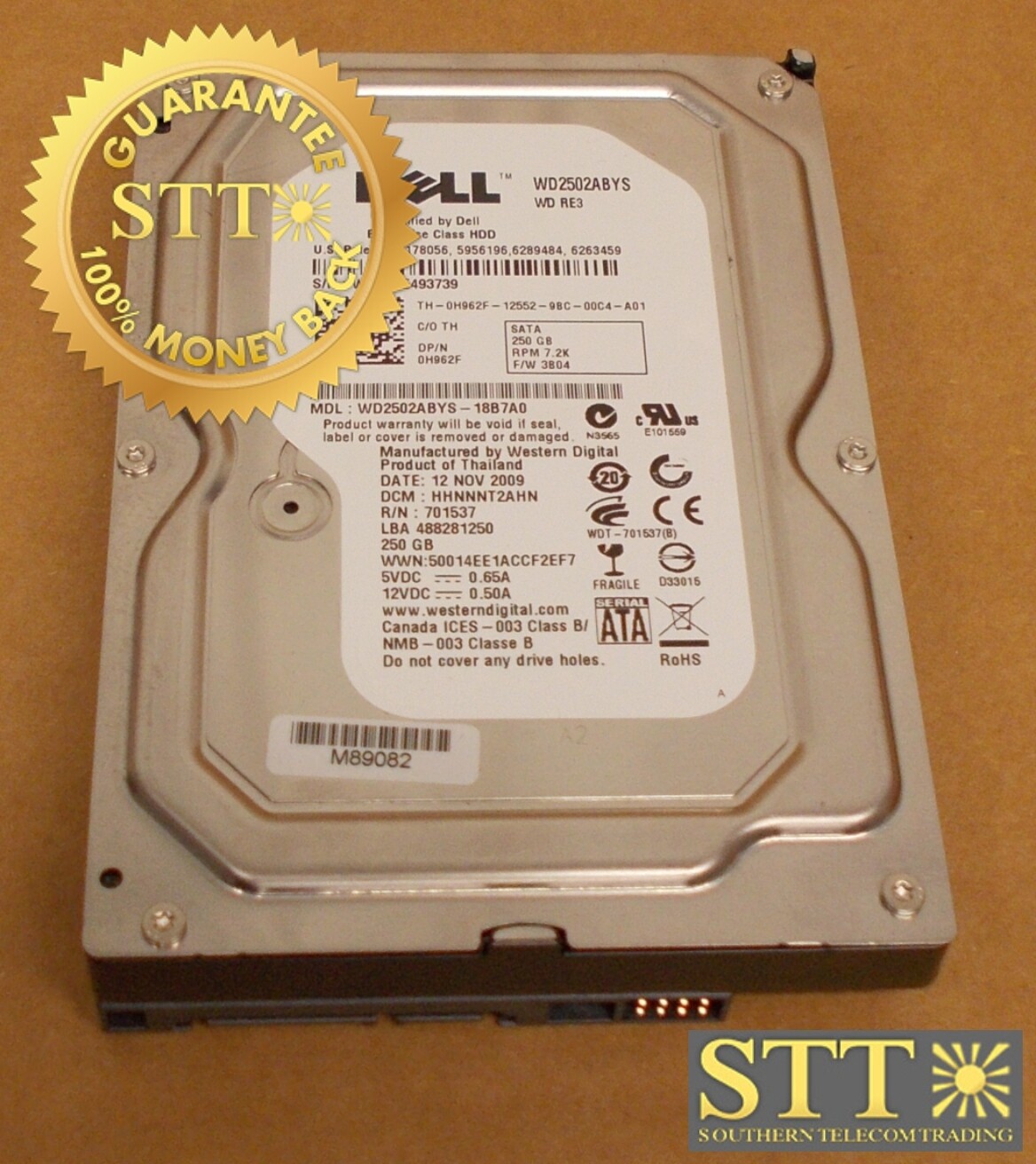 0H962F WESTERN DIGITAL DELL RE3 250GB 7200 RPM 16MB CACHE SATA I 3.5&quot; HARD DRIVE WD2502ABYS USED - 90 DAY WARRANTY