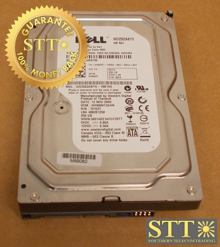 0H962F WESTERN DIGITAL DELL RE3 250GB 7200 RPM 16MB CACHE SATA I 3.5&quot; HARD DRIVE WD2502ABYS USED - 90 DAY WARRANTY
