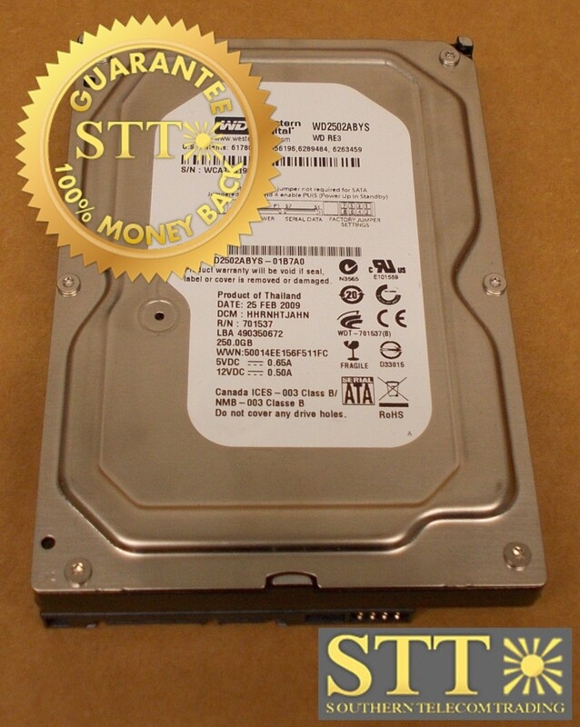 WD2502ABYS-01B7A0 WESTERN DIGITAL RE3 250GB 7200 RPM 16MB CACHE SATA II 3.5 INCH HARD DRIVE USED - 90 DAY WARRANTY