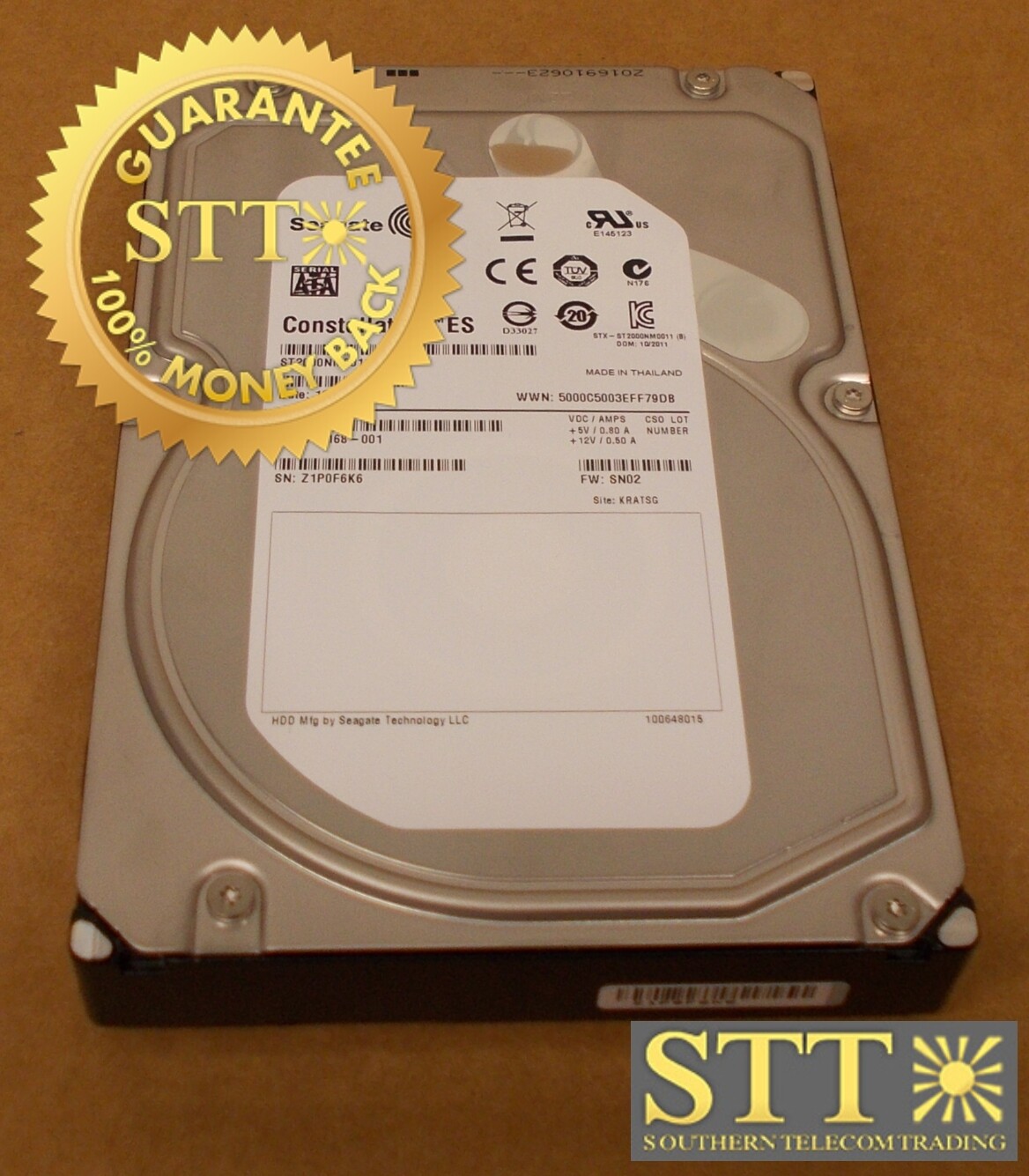 ST2000NM0011 SEAGATE 2TB 7200 RPM 64MB CACHE SATA III 3.5&quot; HARD DRIVE 9YZ168-001 REFURBISHED - 90 DAY WARRANTY