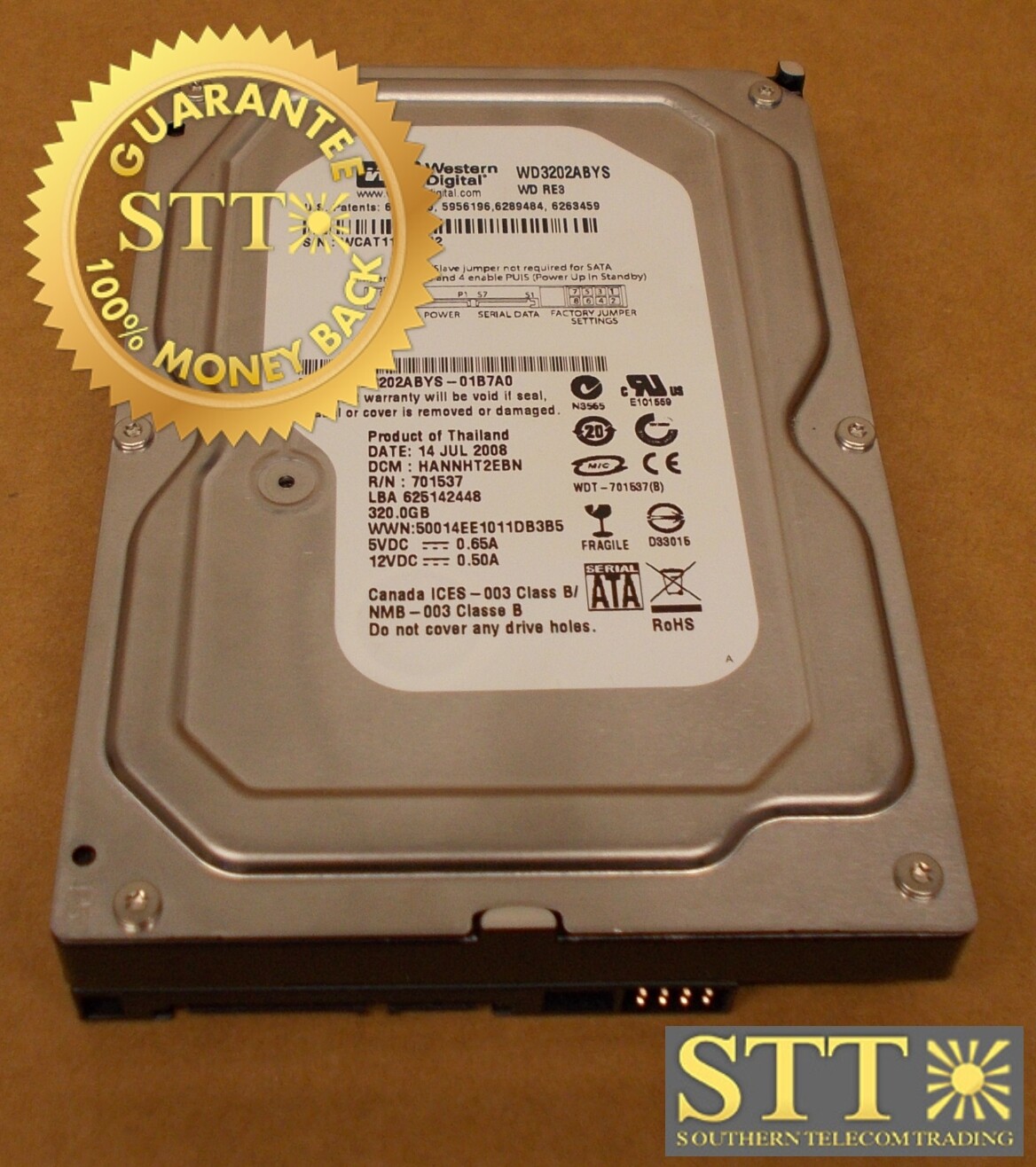 WD3202ABYS-01B7A0 WESTERN DIGITAL RE3 320GB 7200 RPM 16MB CACHE SATA II 3.5 INCH HARD DRIVE REFURBISHED - 90 DAY WARRANTY
