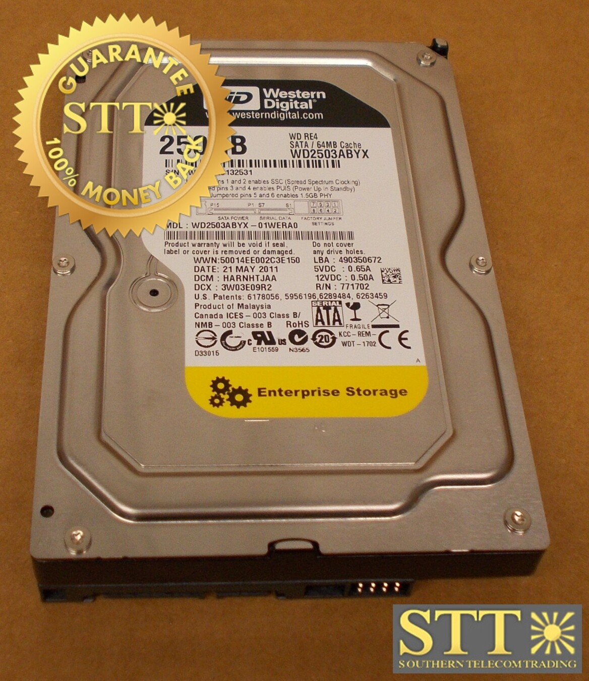 WD2503ABYX-01WERA0 WESTERN DIGITAL RE4 250GB 7200RPM 64MB CACHE SATA II 3.5  INCH HARD DRIVE REFURBISHED -