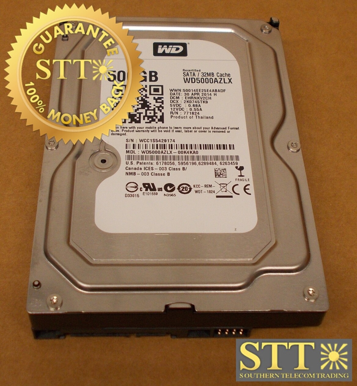 WD5000AZLX-00K4KA0 WESTERN DIGITAL 500GB 7200 RPM 32MB CACHE SATA III 3.5 INCH HARD DRIVE REFURBISHED - 90 DAY WARRANTY