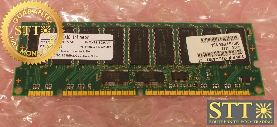 HYS72V64300GR-7-D INFINEON 512MB SDRAM PC133 133MHZ CL2 ECC REG DIMM 370-4281-01 USED - 90 DAY WARRANTY