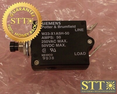 W23-X1A5H-50 SIEMENS 50 AMP CIRCUIT BREAKER WITH THERMAL PUSH & PULL ACTUATOR - USED - 90 DAY WARRANTY