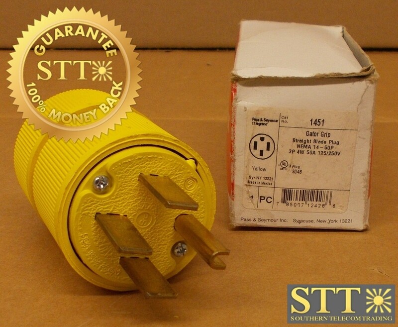 1451 PASS &amp; SEYMOUR GATOR GRIP STRAIGHT BLADE PLUG NEMA 14-50P 3P 4W50A 125/250V NEW OPEN BOX - 90-DAY WARRANTY