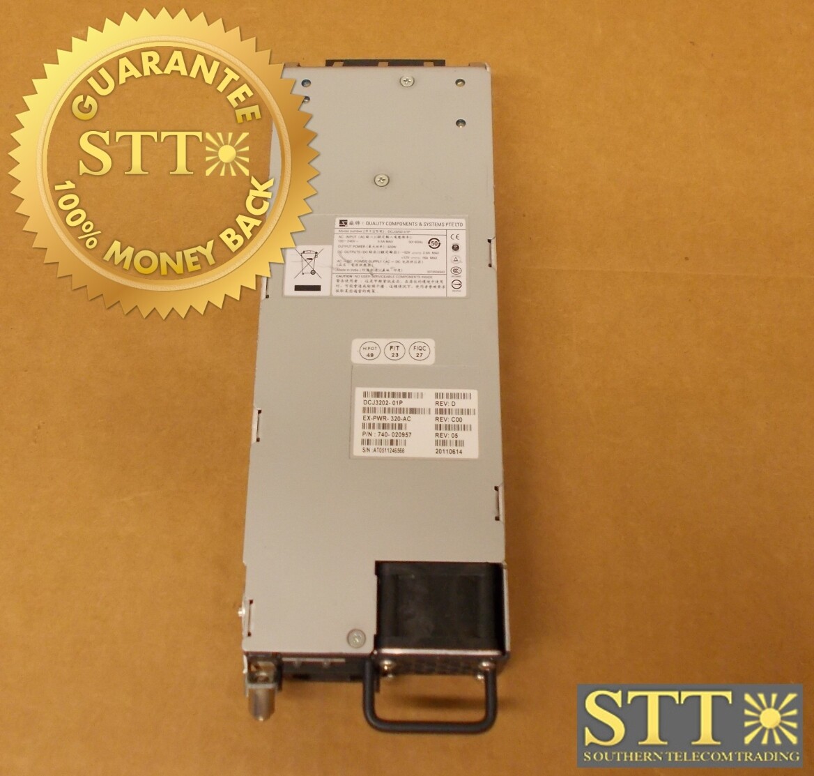 740-020957 JUNIPER REV05 DCJ3202-01P EX-PWR-320-AC 320W POWER SUPPLY COUPACCEAC - USED - 90-DAY WARRANTY