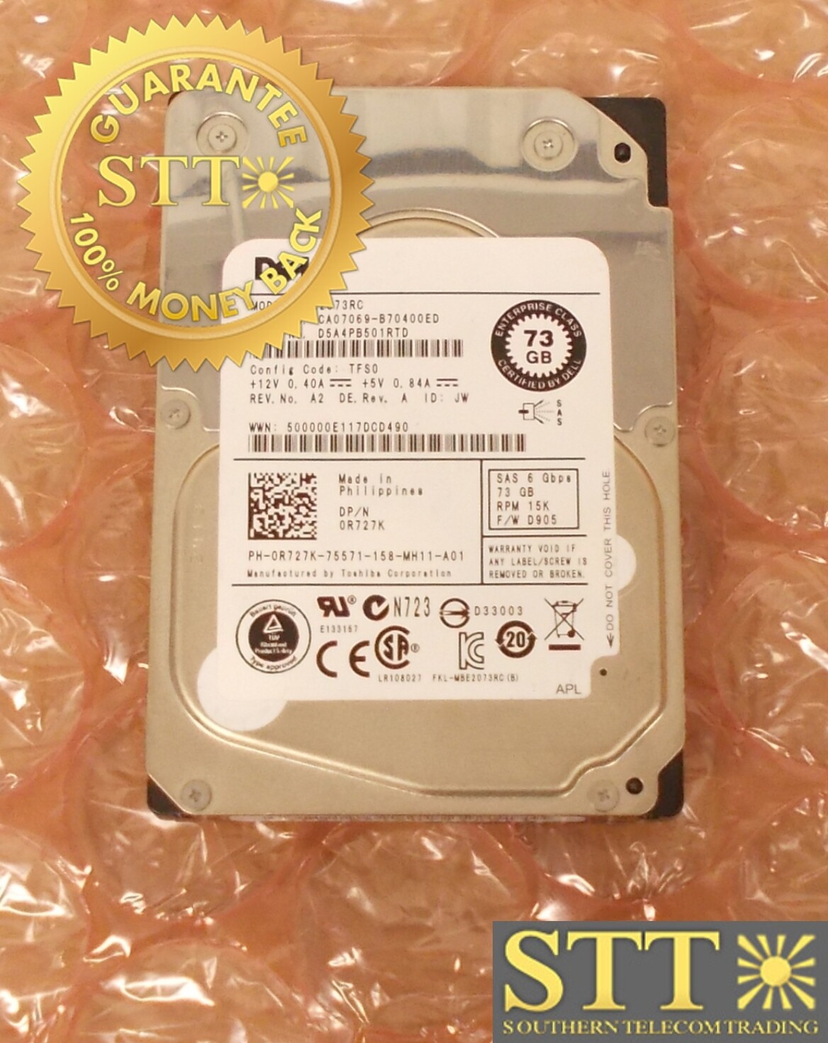 0R727K DELL MBE2073RC 73GB 15K RPM 6G/S SAS 2.5&quot; HARD DRIVE - USED - 90-DAY WARRANTY