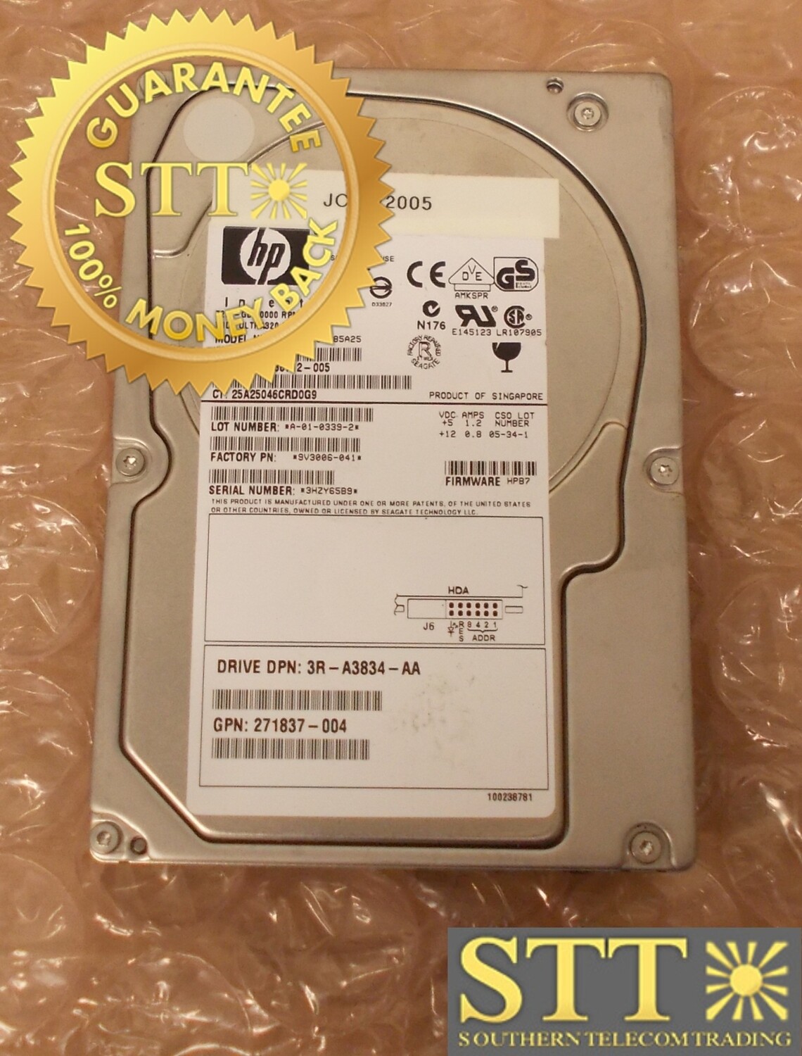 286712-005 HP BD07285A25 ULTRA 320 72.8GB SCSI 10K RPM 3.5&quot; HARD DISK DRIVE - USED - 90- DAY WARRANTY
