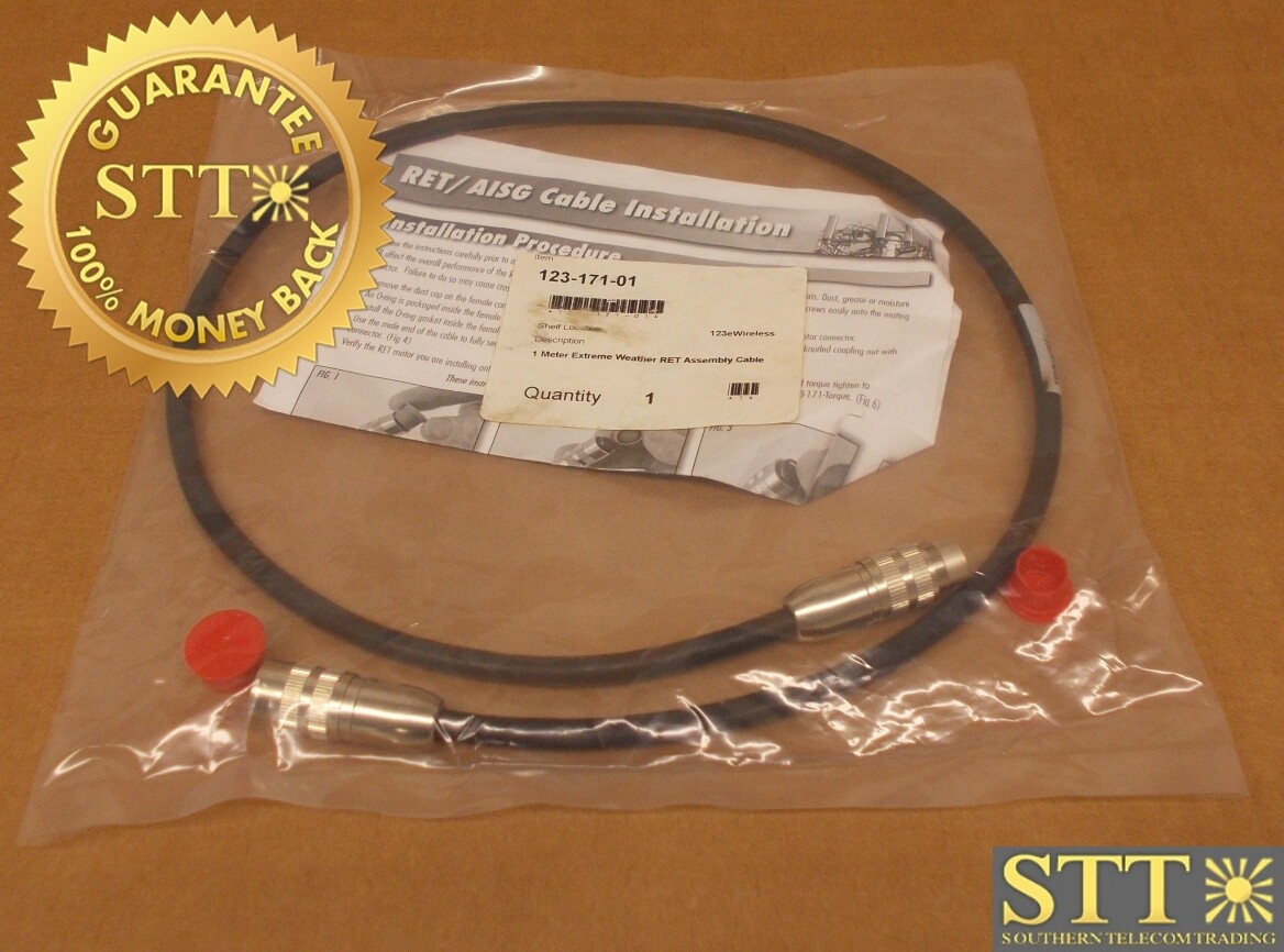 123-171-01 123EWIRELESS RET AISG 1M CABLE ASSEMBLY XRET MALE 8 PIN-FEMALE 8 PIN - NEW - 90 - DAY WARRANTY