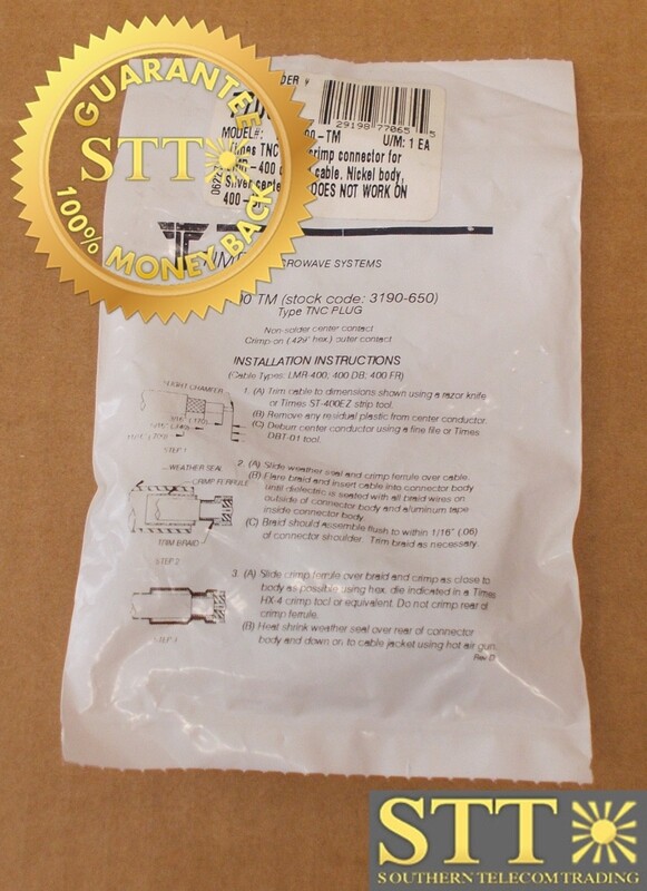 EZ-400-TM TIMES MICRO SYSTEMS TNC MALE CRIMP CONNECTOR FOR LMR-400 COAXIAL CABLE - NEW - 90-DAY WARRANTY