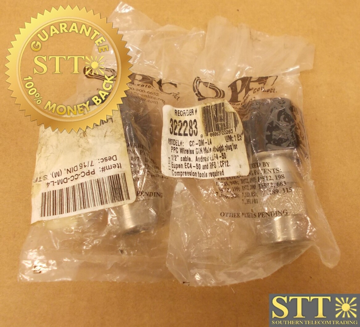 CC-DM-L4 PPC 2 1/2&quot; WIRELESS DIN MALE STRAIGHT PLUG FOR 1/2 CABLE (LOT OF 2) - NEW - 90-DAY WARRANTY