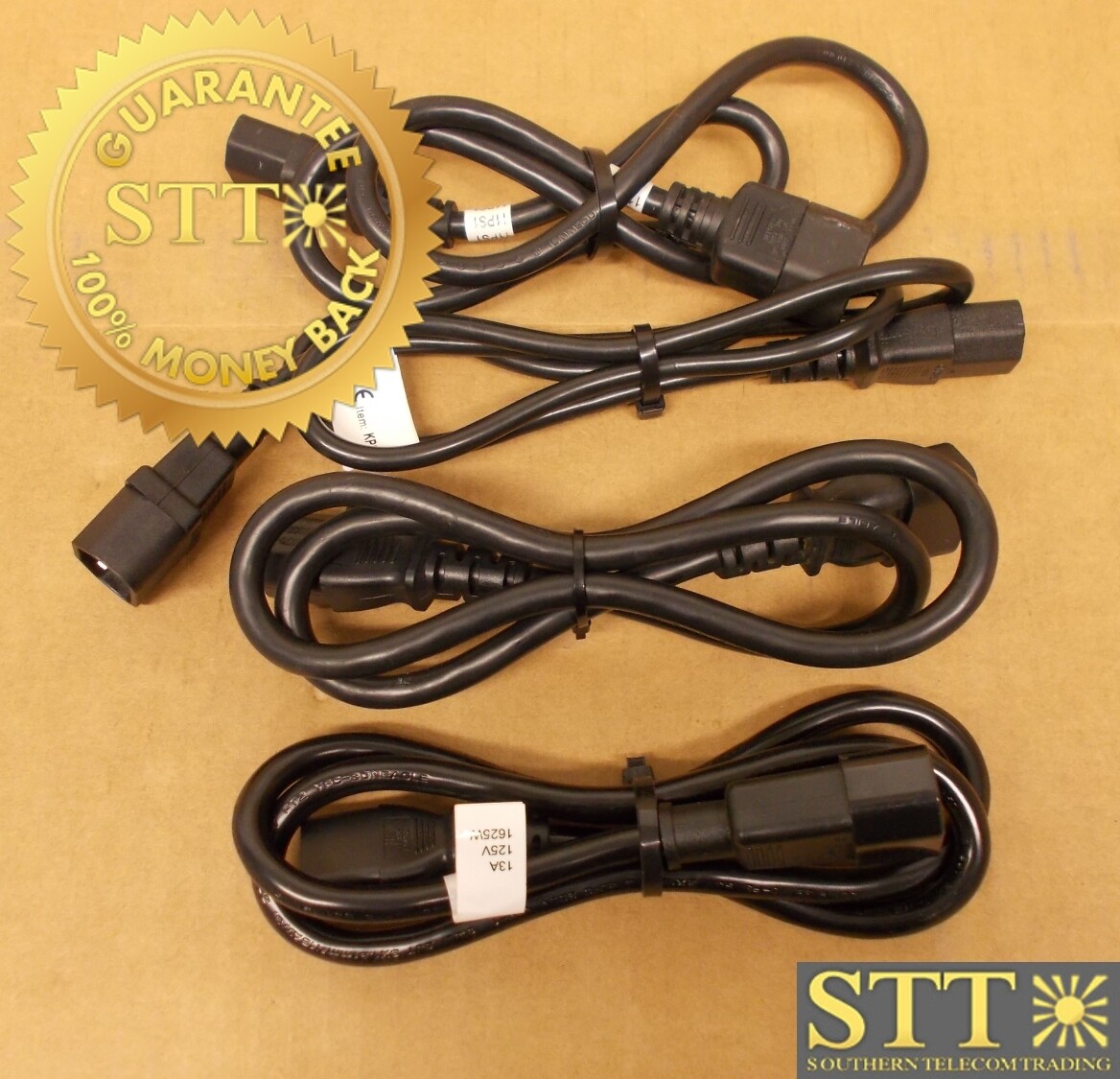 PFC1416E36 POWERFIG POWER CORD IEC320 C14-C13 CONN 3FT 13A/ 250V 16/3 SJT BLACK (LOT OF 4) - USED - 90 - DAY WARRANTY
