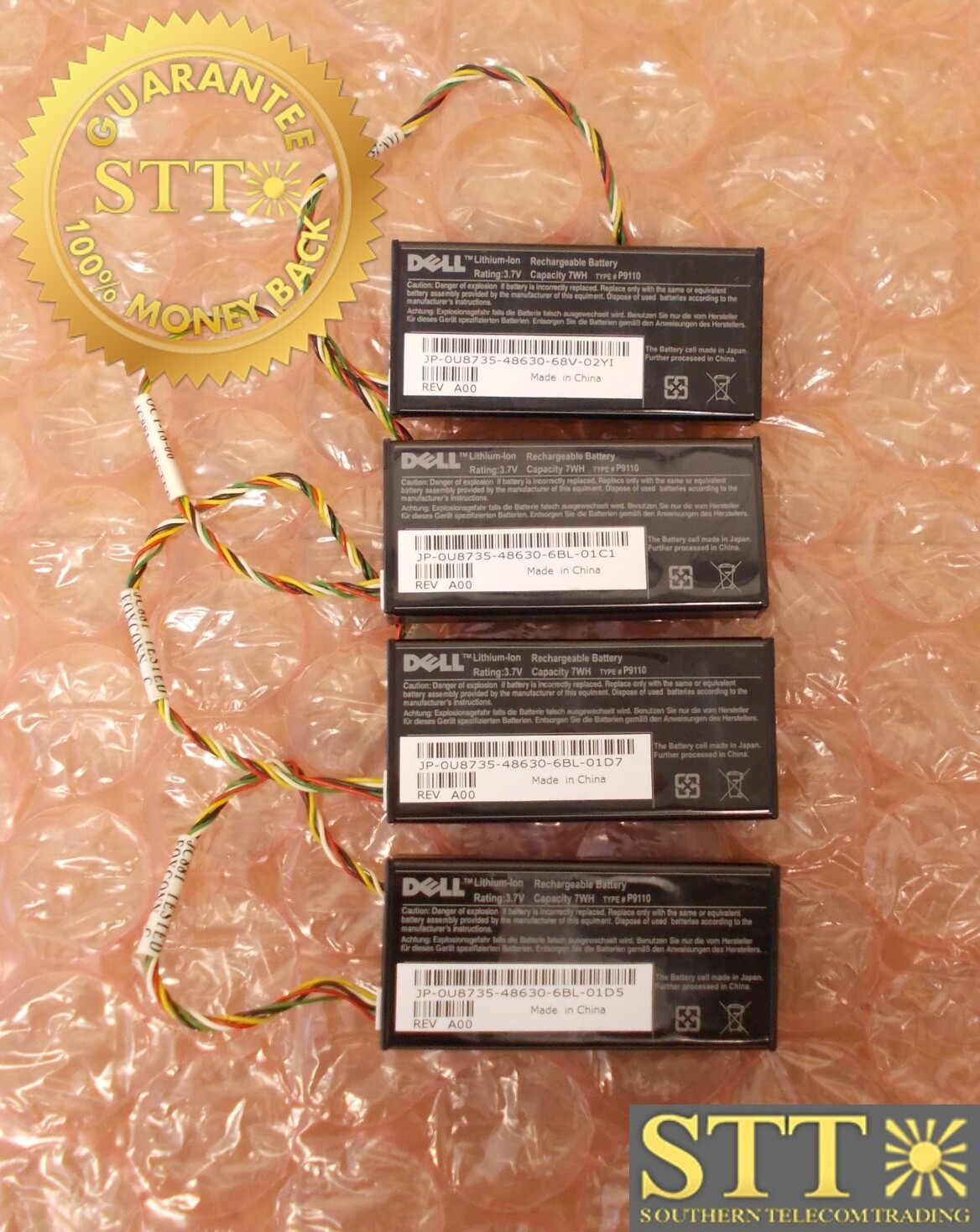 0U8735 DELL 3.7V 7WH STORAGE CONTROLLER BATTERY WITH CABLE (LOT OF 4) - USED - 90 - DAY WARRANTY