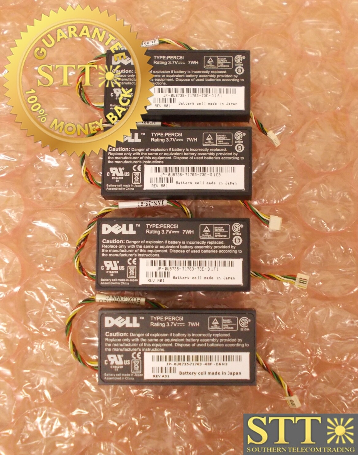 0U8735 DELL 3.7V 7WH STORAGE CONTROLLER BATTERY WITH CABLE (LOT OF 4) - USED - 90 - DAY WARRANTY