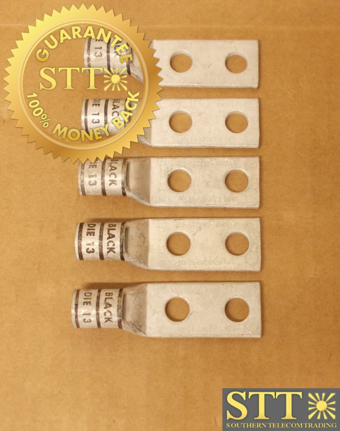 YAV26L2TC38FX BURNDY COMP LUG 3/8&quot; STUD 2-HOLE 1&quot; SPACING BLACK (LOT OF 5) NEW - 90 DAY WARRANTY