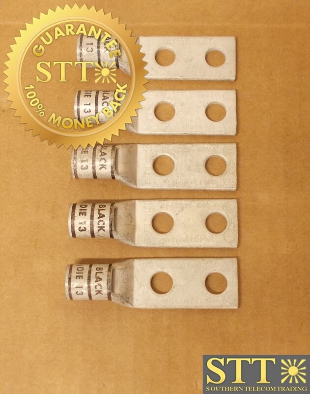 YAV26L2TC38FX BURNDY COMP LUG 3/8&quot; STUD 2-HOLE 1&quot; SPACING BLACK (LOT OF 5) NEW - 90 DAY WARRANTY