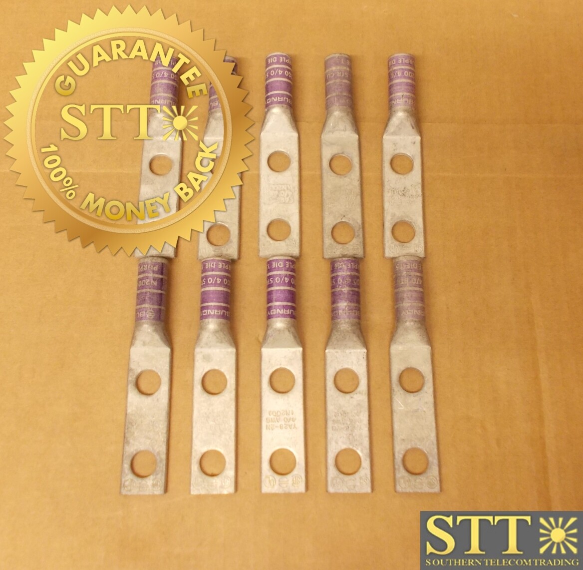 YA282N BURNDY 2 HOLE COMP LUG 1/2&quot; STUD 4/0 AWG CU 1 3/4&quot; HOLE SPACING (LOT OF 10) - NEW - 90 - DAY WARRANTY