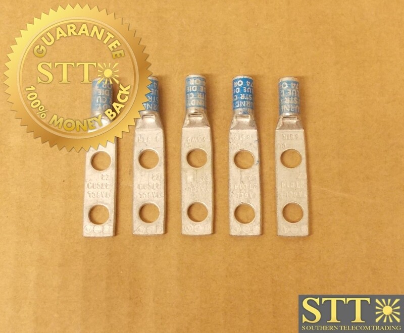 YA6CL2TC14E2 BURNDY COMP LUG 1/4&#39;&#39; STUD 2 HOLE BLUE (LOT OF 5) NEW - 90 DAY WARRANTY