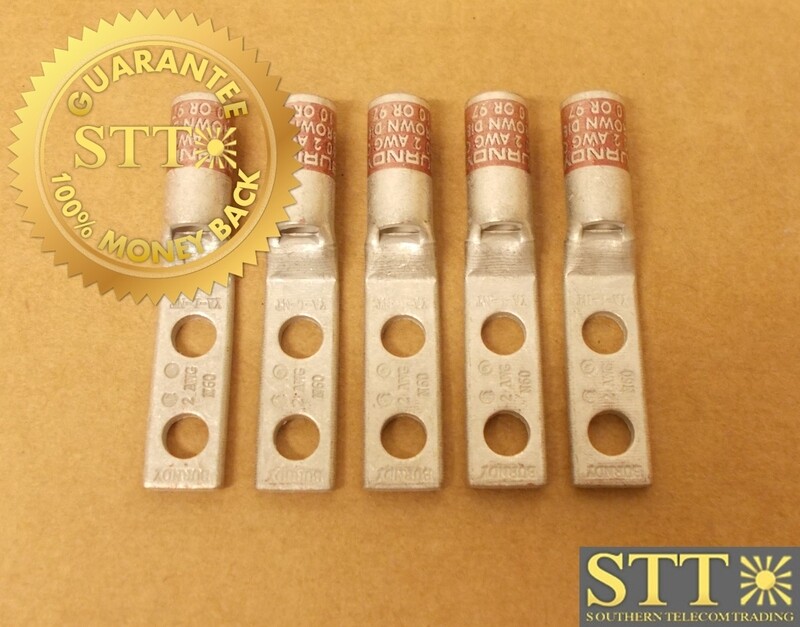 YA2CL2NT14 BURNDY 2 AWG 2 HOLE 1/4&quot; STUD 5/8&quot; HOLE SPACING BROWN (LOT OF 5) - NEW - 90 - DAY WARRANTY