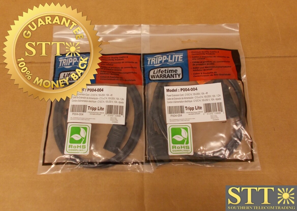 P004-004 TRIPP LITE POWER EXTENSION CORD C13/C14 100-250V 10A 4FT(LOT OF 2) - NEW - 90 - DAY WARRANTY