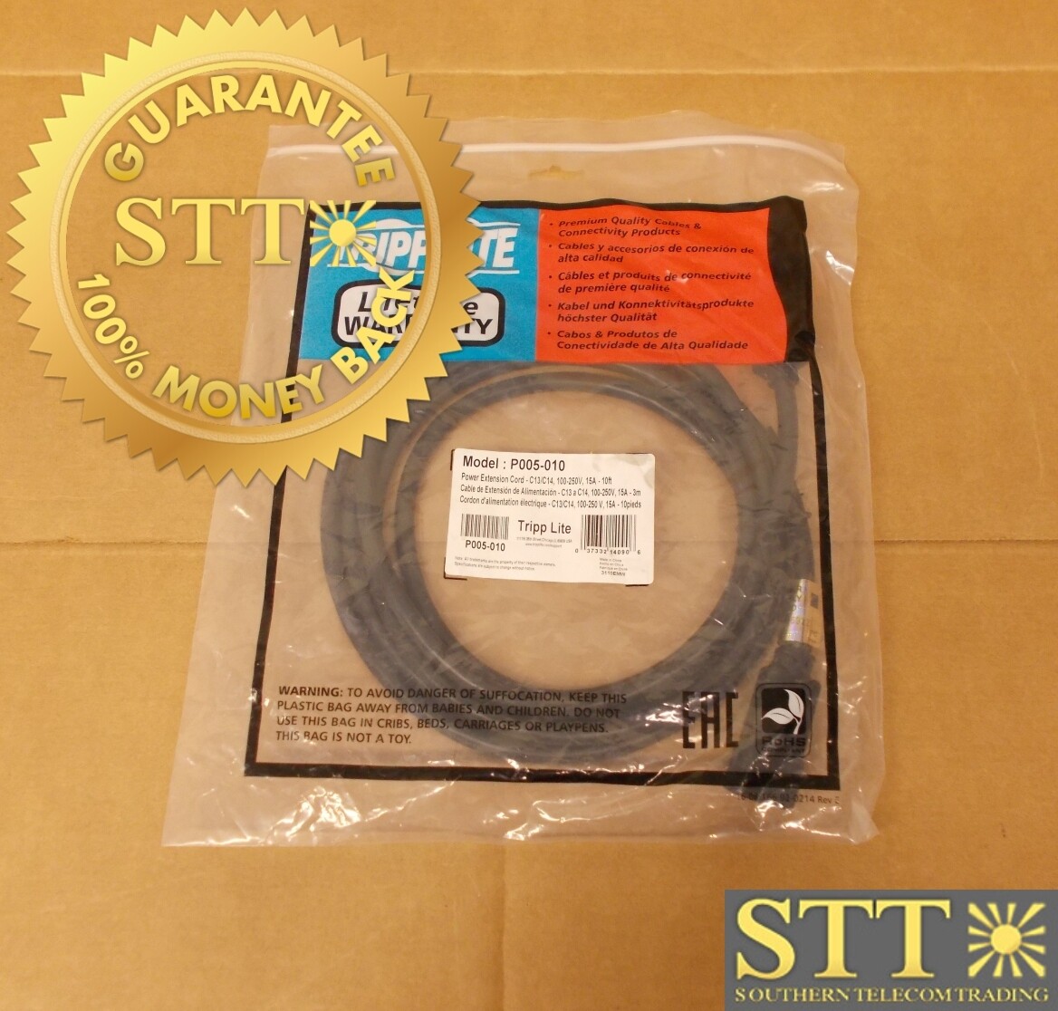 P005-010 TRIPP LITE HEAVY-DUTY PDU POWER CORD C13 TO C14 15A 14 AWG 10FT - NEW - 90 - DAY WARRANTY