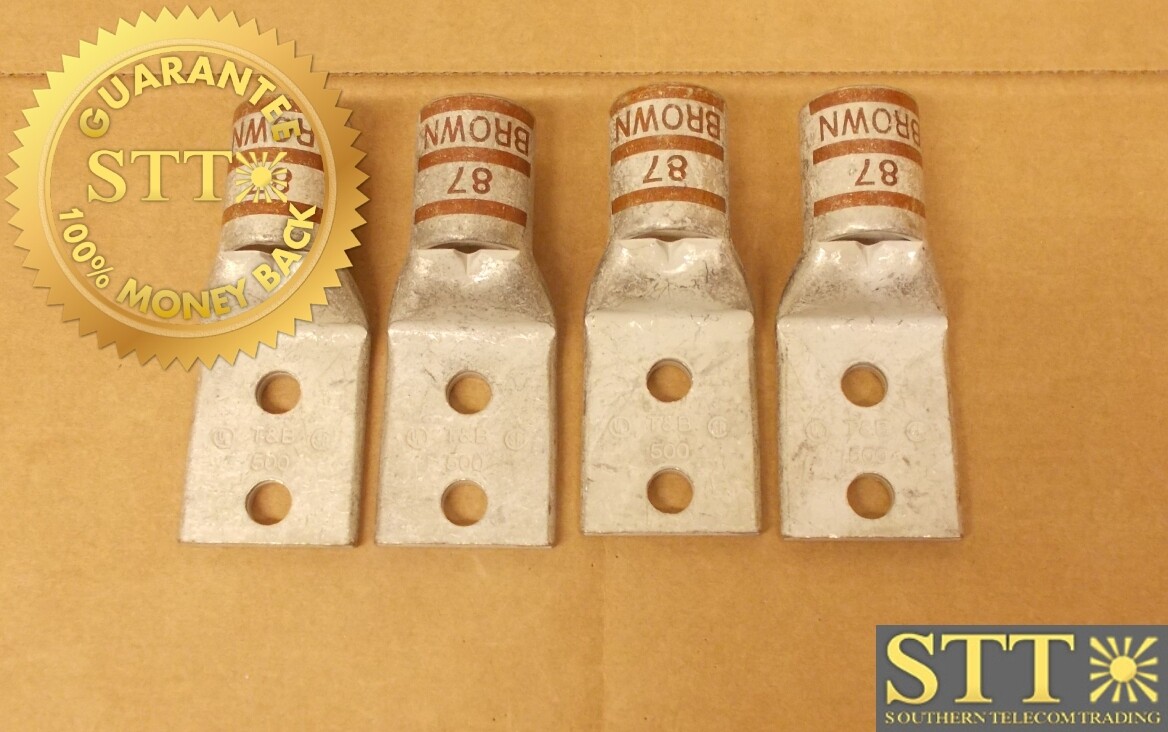 54218 THOMAS &amp; BETTS COMP LUG 3/8&quot; 2-HOLE W/1&quot; SPC 500MCM BROWN 87 WITH WINDOW (LOT OF 4) - NEW - 90 DAY WARRANTY