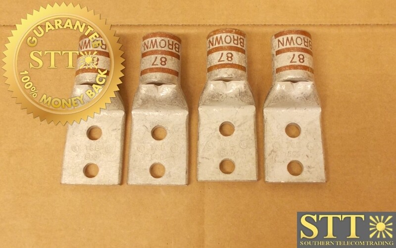 54218 THOMAS &amp; BETTS COMP LUG 3/8&quot; 2-HOLE W/1&quot; SPC 500MCM BROWN 87 WITH WINDOW (LOT OF 4) - NEW - 90 DAY WARRANTY