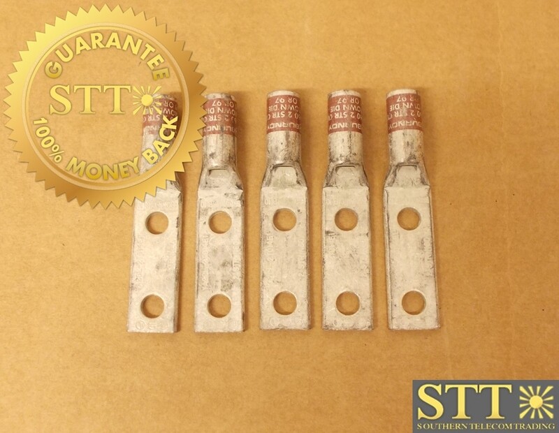 YA2CL2TC14E1 BURNDY 2 AWG TWO HOLE 1/4 STUD SIZE 1&quot; HOLE SPACING STANDARD BARREL (LOT OF 5) - NEW - 90 - DAY WARRANTY