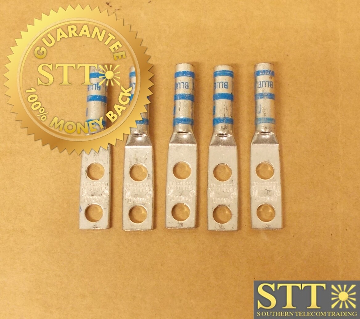 LCCX6-14A PANDUIT LUG 2 HOLE 1/4&quot; HOLE 5/8&quot; SPACING LONG BARREL (LOT OF 5) - NEW - 90 - DAY WARRANTY