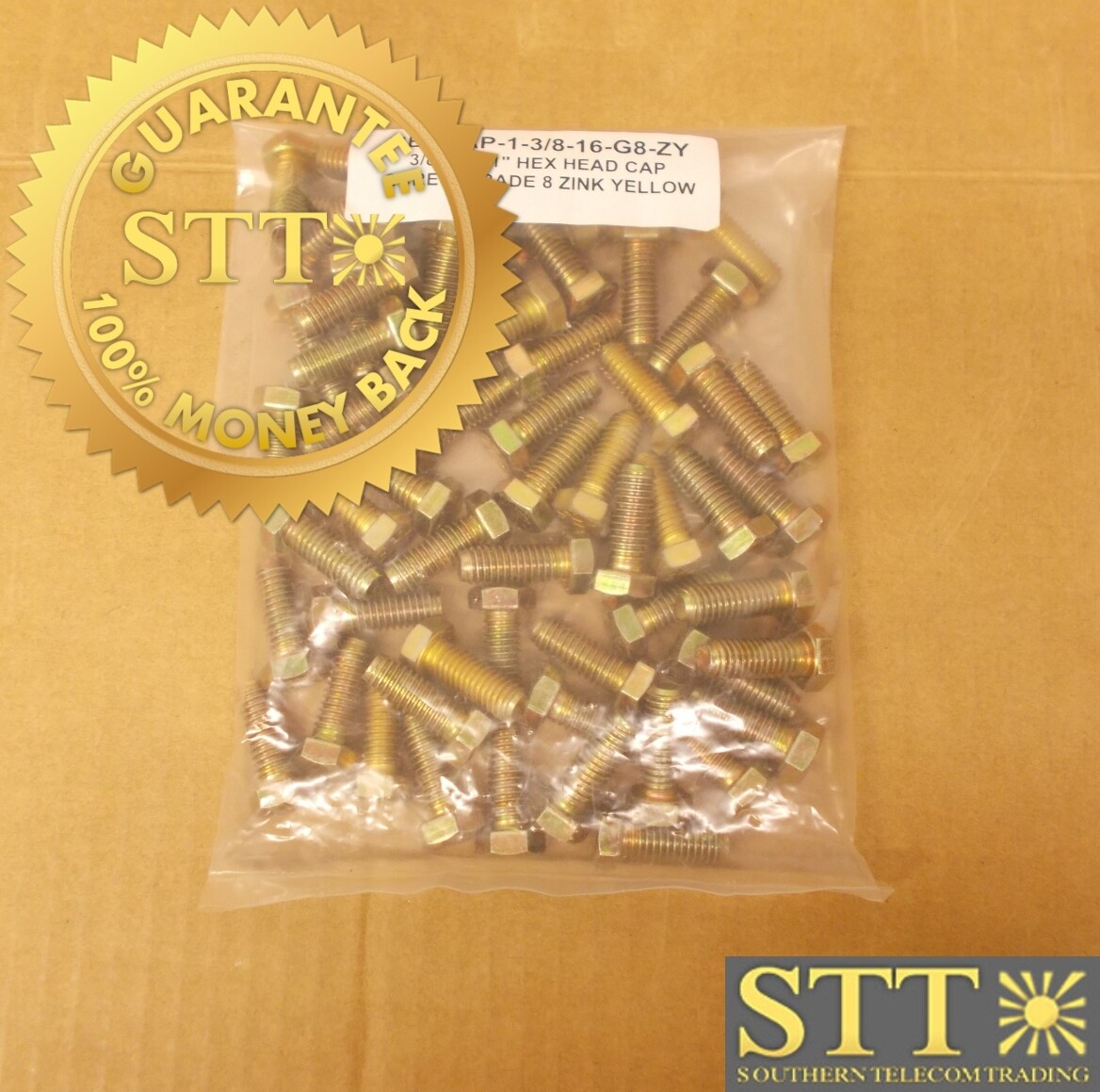 HEXCAP-1-3/8-16-G8-ZY 3/8-16 X 1 INCH HEX HEAD CAP BOLT GRADE 8 ZINC YELLOW( LOT OF 60 ) - NEW - 90 - DAY WARRANTY