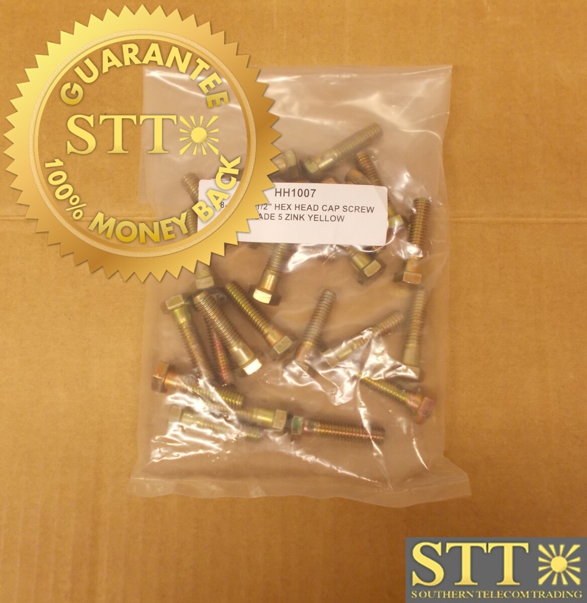 HH1007 CENTRAL STEEL 3/8-16 X 1-1/2&quot; HEX HEAD CAP BOLT GRADE 5 ZINC YELLOW ( LOT OF 39 ) - NEW - 90 - DAY WARRANTY