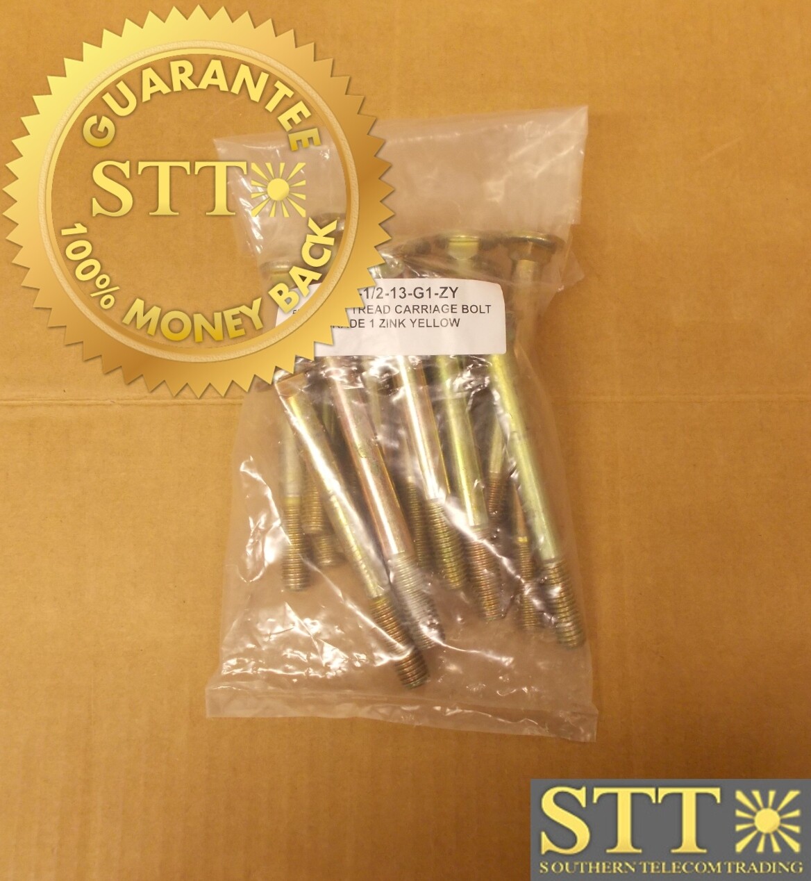 CB-5-1/2-13-G1-ZY 5&quot; X 1/2-13 THREAD CARRIAGE BOLT GRADE 1 ZINC YELLOW (LOT OF 16) - NEW - 90 - DAY WARRANTY