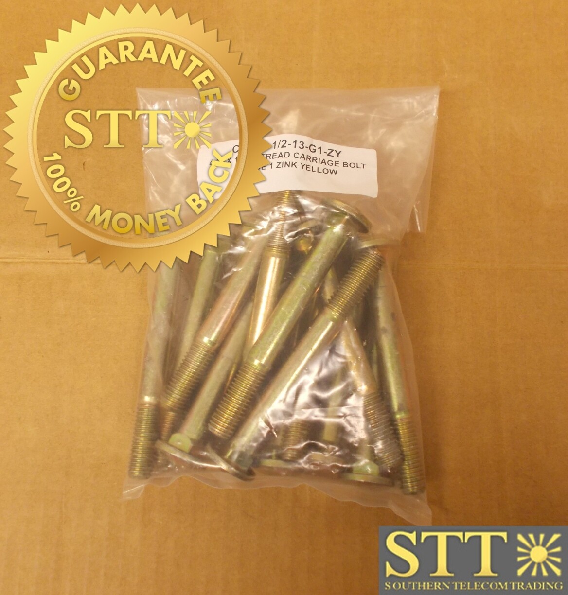 CB-4.5-1/2-13-G1-ZY 4.5&quot; X 1/2-13 THREAD CARRIAGE BOLT GRADE 1 ZINC YELLOW ( LOT OF 14 ) - NEW - 90 - DAY WARRANTY