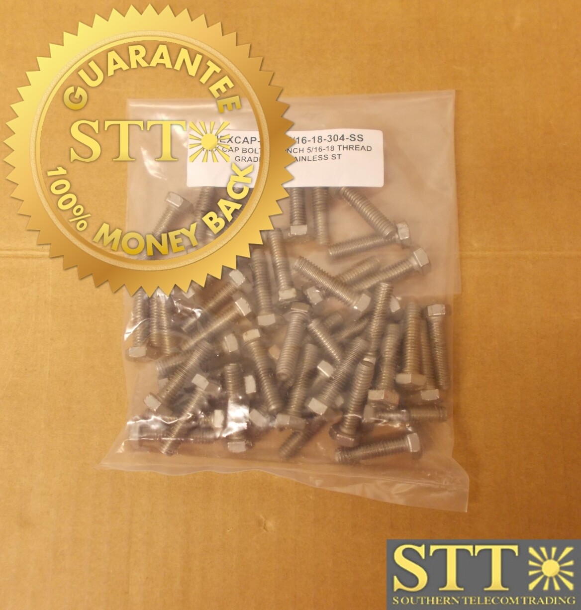 HEXCAP-1.25-5/16-18-304-SS HEX CAP BOLT 1.25 INCH 5/16-18 THREAD GRADE 304 STAINLESS STEEL (LOT OF 47) - NEW - 90 - DAY WARRANTY