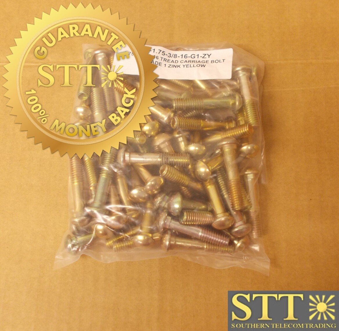 CB-1.75-3/8-16-G1-ZY 1.75&quot; X 3/8-16 THREAD CARRIAGE BOLT GRADE 1 ZINC YELLOW ( LOT OF 66) - NEW - 90 - DAY WARRANTY
