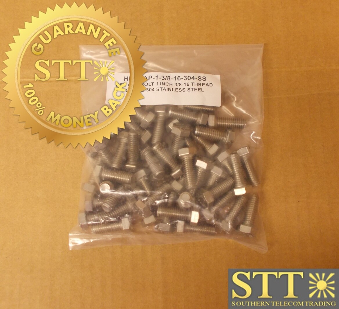 HEXCAP-1-3/8-16-304-SS HEX CAP BOLT 1 INCH 3/8-16 THREAD GRADE 304 STAINLESS STEEL( LOT OF 42 ) - NEW - 90 - DAY WARRANTY