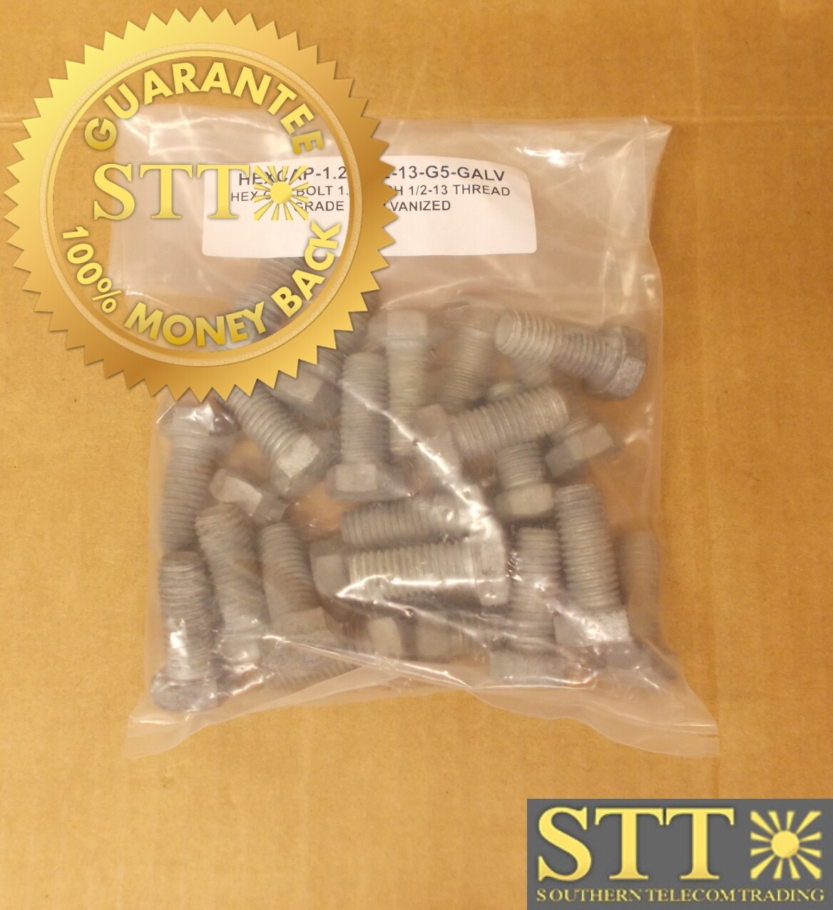 HEX CAP BOLT 1.25 INCH 1/2-13 THREAD GRADE 5 GALVANIZED      ( LOT OF 24 ) - NEW - 90 - DAY WARRANTY