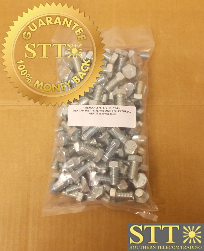 HEXCAP-.875-1/2-13-G2-ZN HEX CAP BOLT .875(7/8) INCH 1/2-13 THREAD GRADE 2 (307A) ZINC ( LOT OF 100 ) - NEW - 90 - DAY WARRANTY