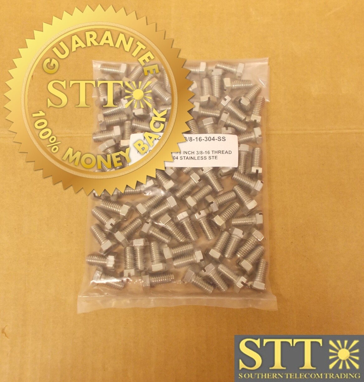 HEX CAP BOLT .75 INCH 3/8-16 THREAD GRADE 304 STAINLESS STEEL. HEXCAP-.75-3/8-16-304-SS  ( LOT OF 82 ) - NEW - 90 - DAY WARRANTY